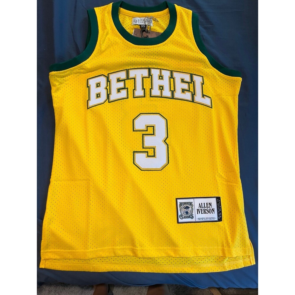 Allen Iverson Bethel Jersey XS Yellow Authentic Classics NWT #3 Basketball
